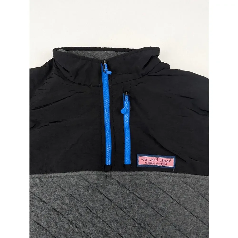 Vineyard Vines Men's Small Quilted Shep 1/4 Zip Pullover Black/Gray/Blue